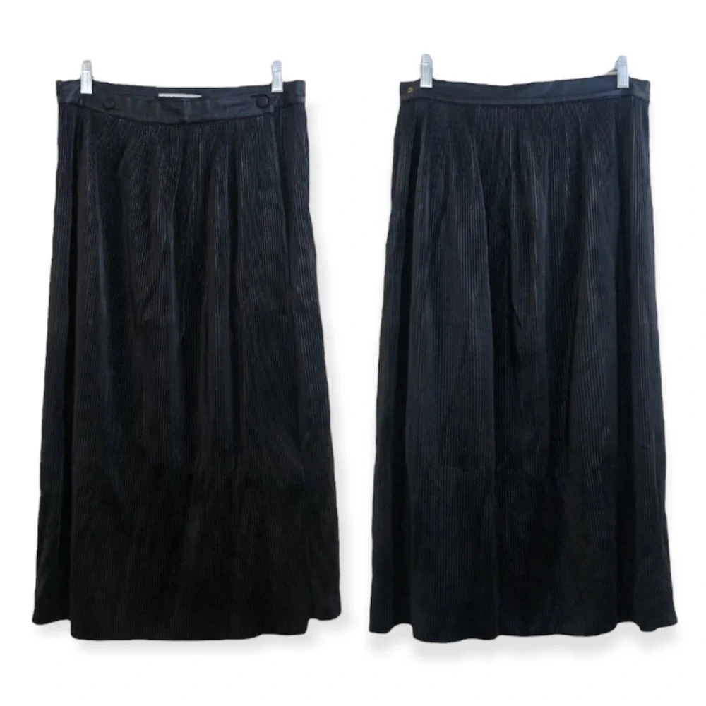 Rodebjer Black Faux Vegan Leather Pleated Designer Classic Midi Skirt Small